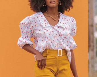 MISSY Peter Pan Collar Blouse - White Floral - Etsy