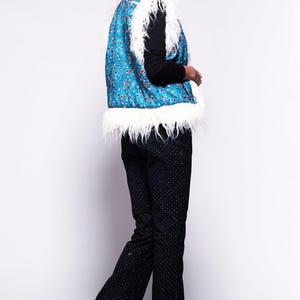 JONI Waistcoat - Afghan Style Bright Blue Gold Embroidered Gilet Fur Trim
