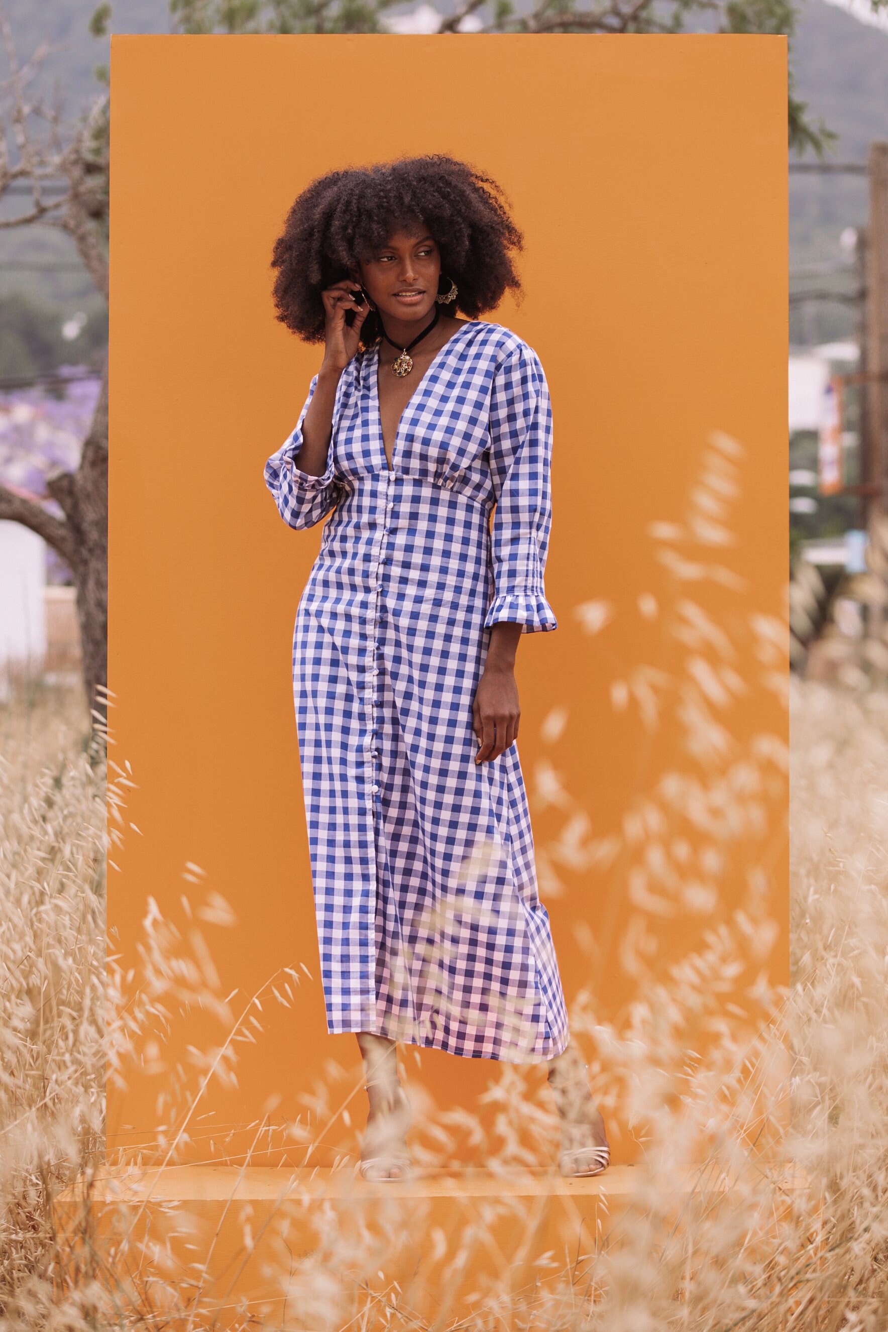 gingham midi dress