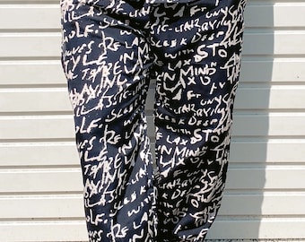 BLACK TEXT - Men's Summer Patterned Trousers, Lightweight Pants