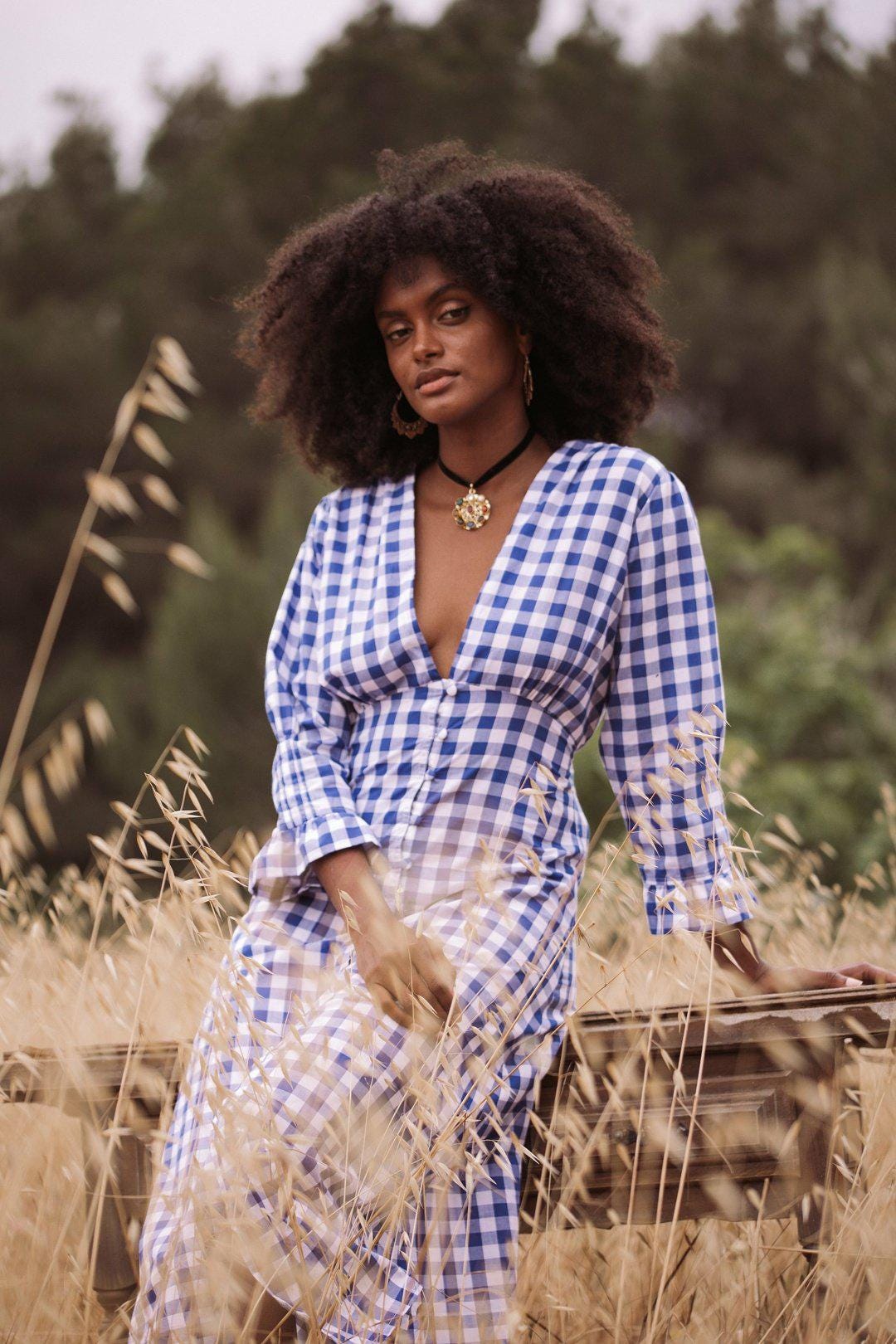 MABEL Cotton Dress - Blue Gingham S