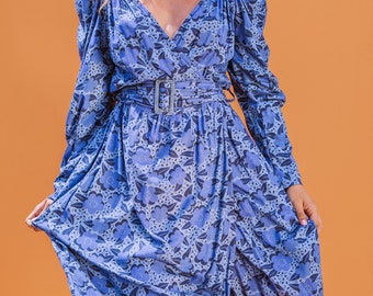 FABIANA 80's Dress - Ladies Blue Power Belted Dress