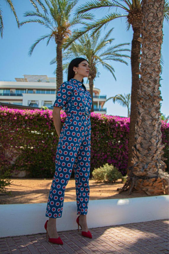 HEIDI Retro Jumpsuit - Blue Flower Power - Etsy