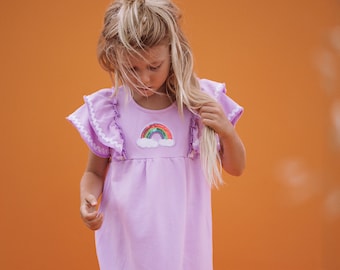 OVER THE RAINBOW - Girls Rainbow Jersey Dress, Childrens Clothing Lavender