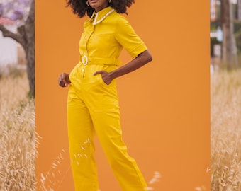 HEIDI RETRO JUMPSUIT - Combinaison jaune pour femme // Salopette style rétro disco