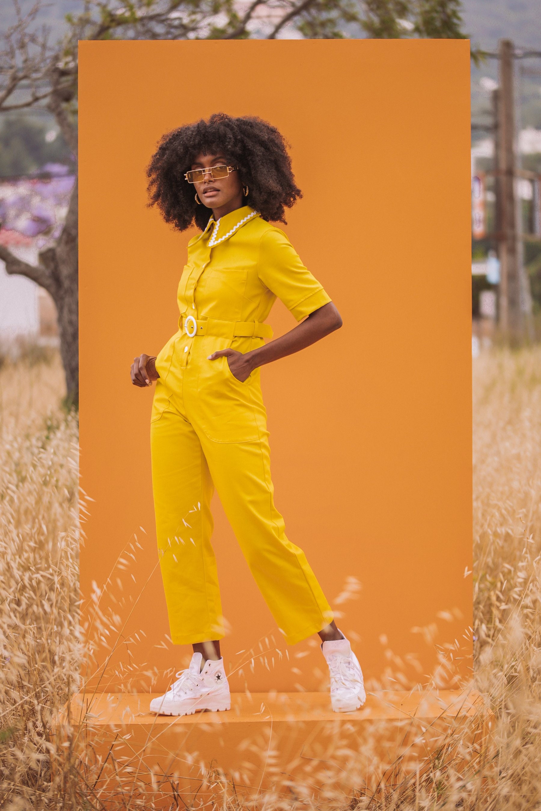 Sassy Built-in-Bra Cami Jumpsuit in Light Yellow - Retro, Indie