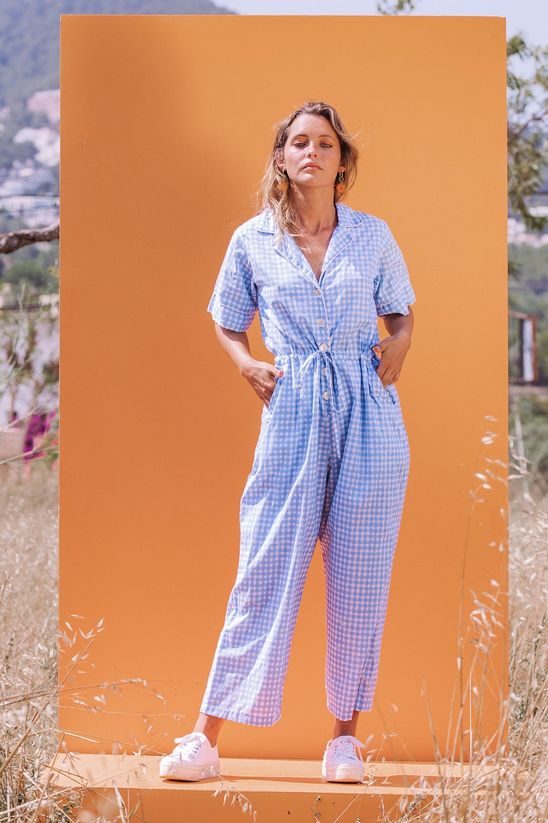 MILLY JUMPSUIT Women's Blue Gingham Check Overalls Etsy