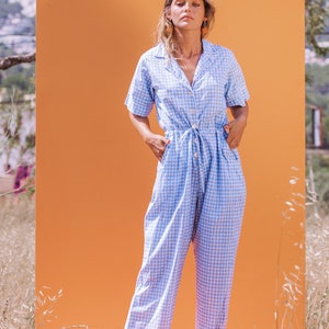 MILLY JUMPSUIT -  Women's Blue Gingham Check Overalls
