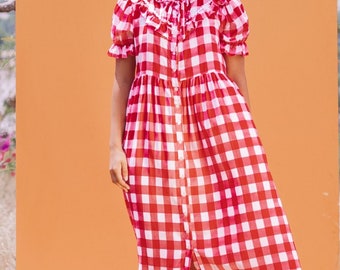 MINNIES PICNIC DRESS - Women's Red Gingham Maxi Dress