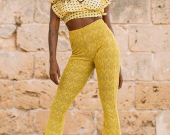 ALBA FLARES- Sunshine Yellow Women's Disco Bell Bottoms