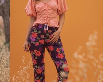ABBY PANTS - Dark Purple Floral