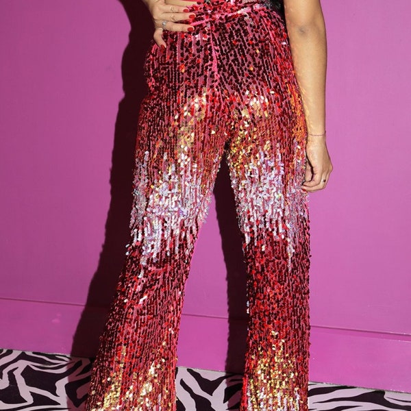 FIRE POWER FLARES // Disco Pants Sequin Flares // Sequin Pants Sequin Trousers // Festival Wear Disco Party Pants