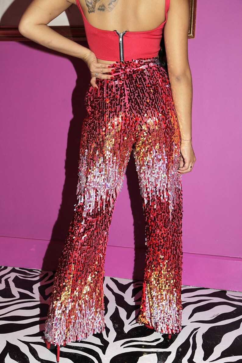 FIRE POWER FLARES // Disco Pants Sequin Flares // Sequin Pants Sequin Trousers // Festival Wear Disco Party Pants 