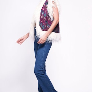 JONI Waistcoat - Afghan Style Burgundy Embroidered Gilet Fur Trim