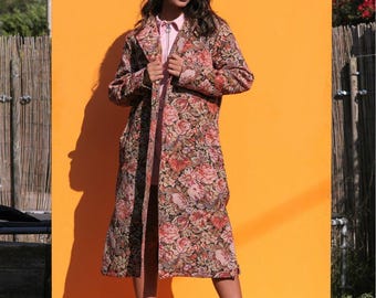 GRANDMA'S CURTAINS Woven Retro Floral Trench Jacket - Etsy