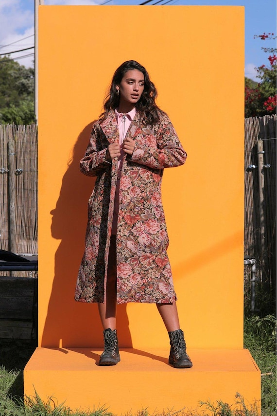 GRANDMA'S CURTAINS Woven Retro Floral Trench Jacket - Etsy