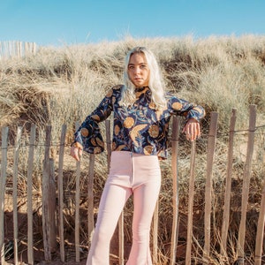SAMMY SUEDE FLARES - Baby Pink Retro Pants