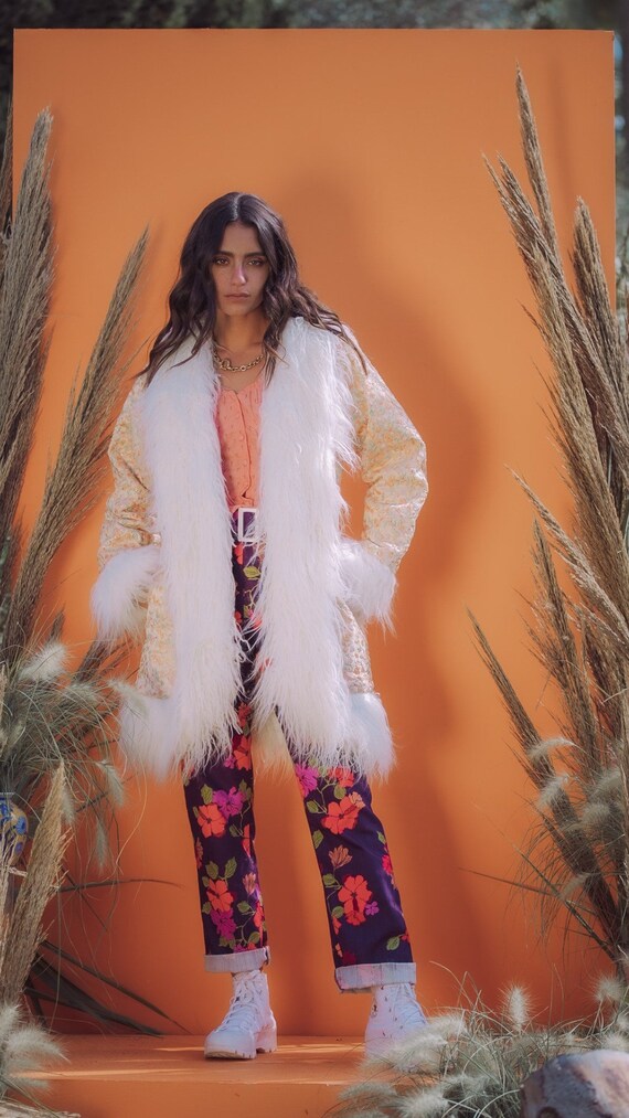 Pastel faux fur coat sale