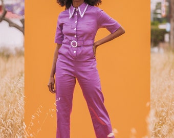 HEIDI RETRO JUMPSUIT - Women's Purple 70's Disco Jumpsuit