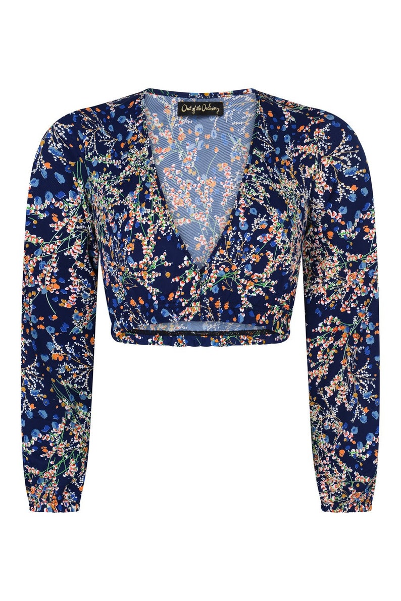 SELINA CROP Blue Floral Summer Top image 2