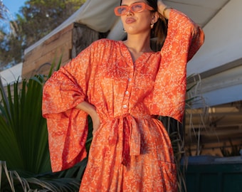 GIA Jumpsuit - Marmalade Skies - Orange & floral Print Kimono Sleeves