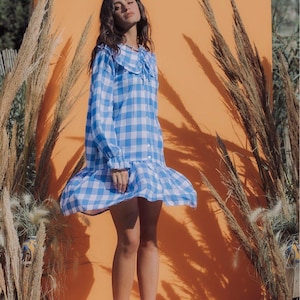 ELSIE Gingham Oversized Collar Dress