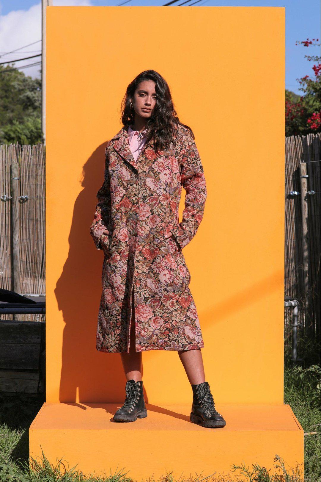 GRANDMA'S CURTAINS Woven Retro Floral Trench Jacket - Etsy