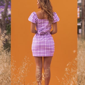 CARLA MINI DRESS Women's Pencil Fit, Lilac Gingham Check image 5