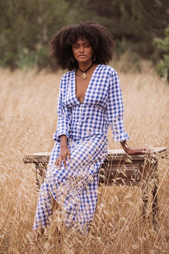 MABEL Cotton Dress - Blue Gingham S MABEL Cotton Dress - Blue Gingham S