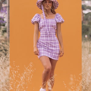 CARLA MINI DRESS Women's Pencil Fit, Lilac Gingham Check image 6