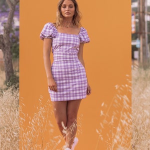 CARLA MINI DRESS Women's Pencil Fit, Lilac Gingham Check image 4