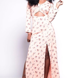 TABITHA Dress Retro Front Cut Peach Maxi Dress