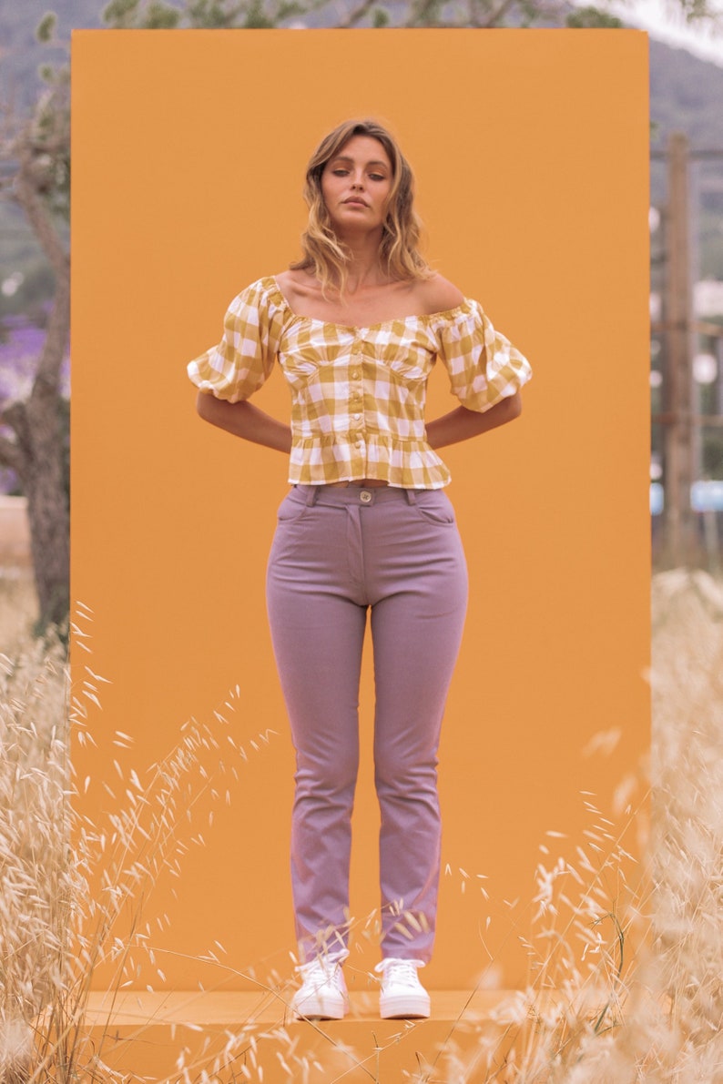 MILLIE PANTS Lavender Denim High Wasted Pants // Lavender Jeans Y2k 90's Style // Pastel Purple Trousers image 2