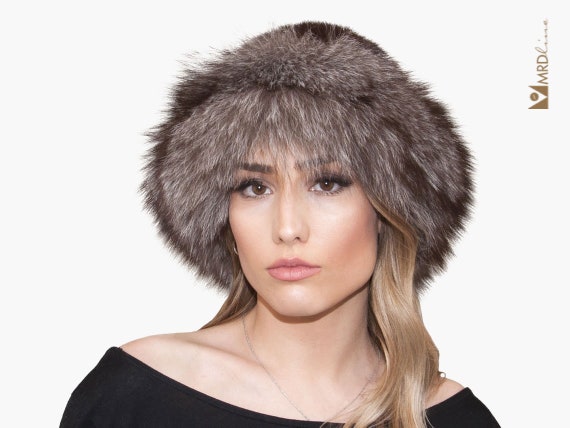 Cloche Crystal Fox Fur and Brown Mink Fur Hat. Fur Skull Cap  display picture 3