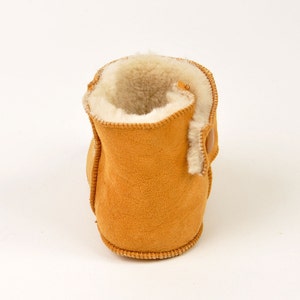 Handmade tobacco ankle boots fur slippers for babies. Genuine sheepskin. Soft, warm and comfortable image 5