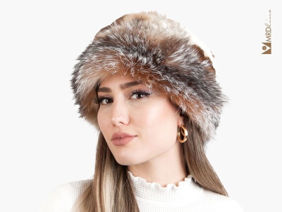 Genuine Rabbit and Fox Fur Hat Real Rabbit and Fox Fur Hat Black Winter Women Russian  main image 3