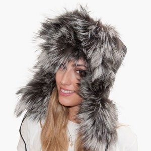 Silver fox fur & sheepskin leather Russian hat. Russian fur hat. Fur trapper hat. Fox fur hat. Sheepskin fur hat. Men fur hat. Women fur hat