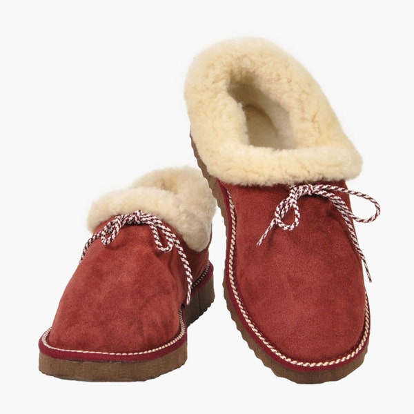 Bordeaux fur boots slippers. Sheepskin slippers. Shearling slippers. Leather slippers. Sheepskin, suede leather, merinos wool. EVA sole.