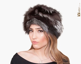 Silver fox fur hat. Clouche Fur hat. Hat. Women&#39;s fur hat. Women&#39;s hat. Women&#39;s silver fox fur hat. Skull fur hat. Fur beanie. Gift for her.