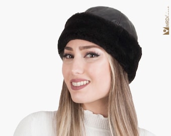 Clouche Leather Hat. Sheepskin Hat. Fur Hat. Real Leather Hat. Women&#39;s Leather Hat. Men&#39;s Leather Hat. Leather Beanie. Skull Leather Hat.