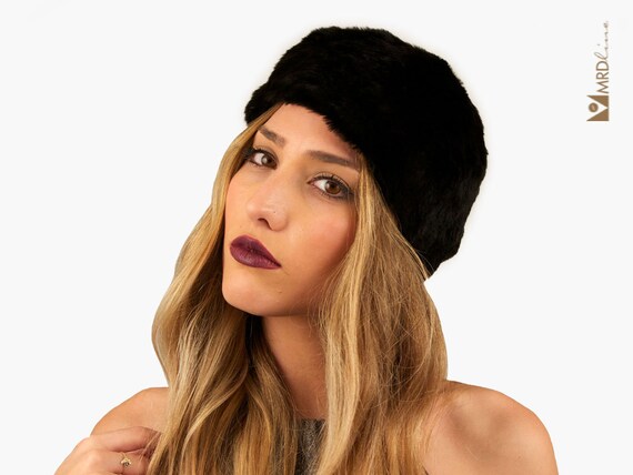 Black Rabbit Fur Hat. Fur Skull Cap.real Fur Hat. Real  display picture 2