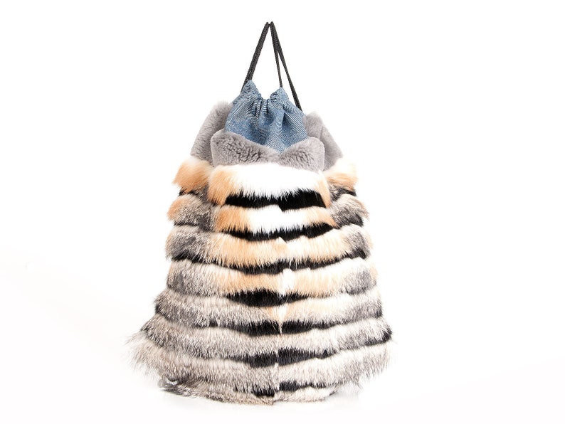 Fox beaver and rabbit fur backpack Fur backpack Women/'s fur backpack Gift for her