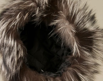 Women's Real Fur Hat - Rex Rabbit & Silver Fox Flower Cap, Elastic Winter Warm Hat (Fits Up To 60cm) - View #7