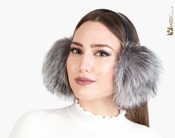 Silver Fox Fur Earmuffs for Ladies