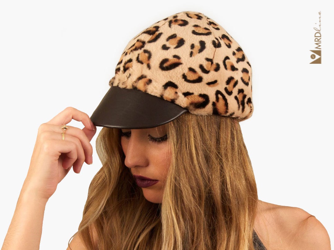 Leopard Rabbit Fur and Leather Hat. Brown Fur Hat. Real Fur - Etsy