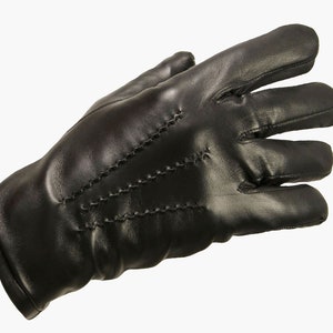 Handmade black lambskin leather gloves for men with wool lining. Winter gloves. Really soft, warm and comfortable.. Gift for him.