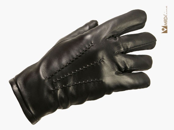 Handmade Black Lambskin Leather Gloves for Men With Wool Lining