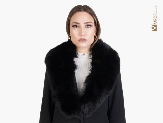 Stylish Long Black Fox Fur Tuxedo Collar for Women. Fox Fur Wrap.gift for Her. Gift for Women. Etsy Canada
