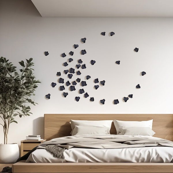 Conjunto de 45 azulejos MICRO 3D, decoración de pared de porcelánico negro con oro de 24 kt. Detalles, para decoración del hogar y decoración de paredes, un arte de pared contemporáneo minimalista.