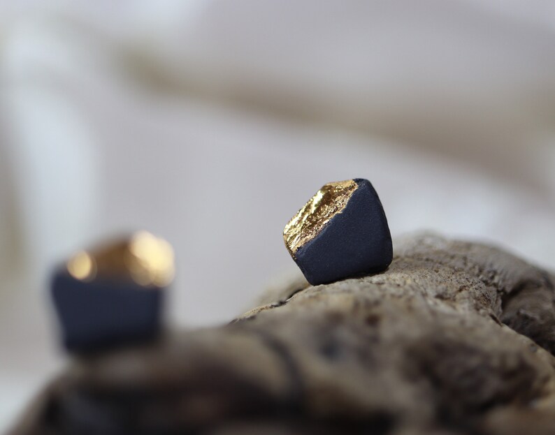 modern earrings minimalist earring black porcelain earrings gift for her black stud earrings Earrings black porcelain and gold 12 kt